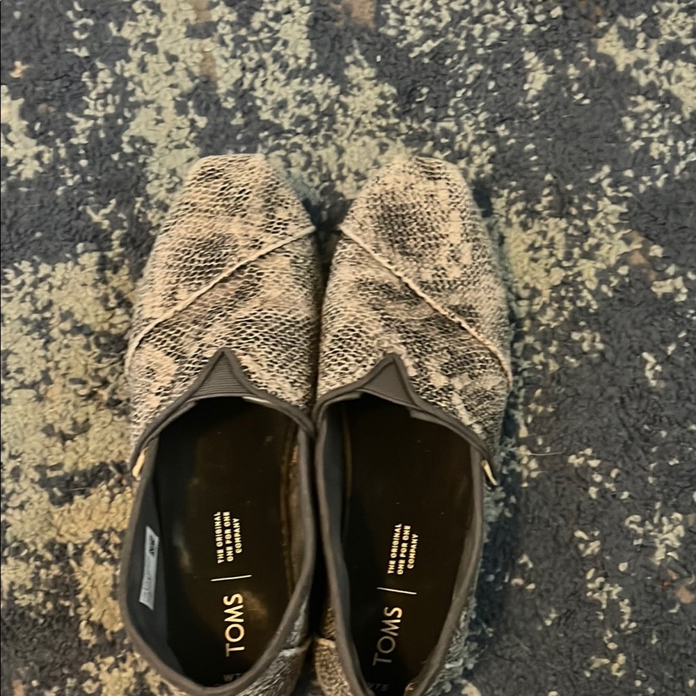 TOMS Dark Gray Snakeskin Casual Slip-Ons